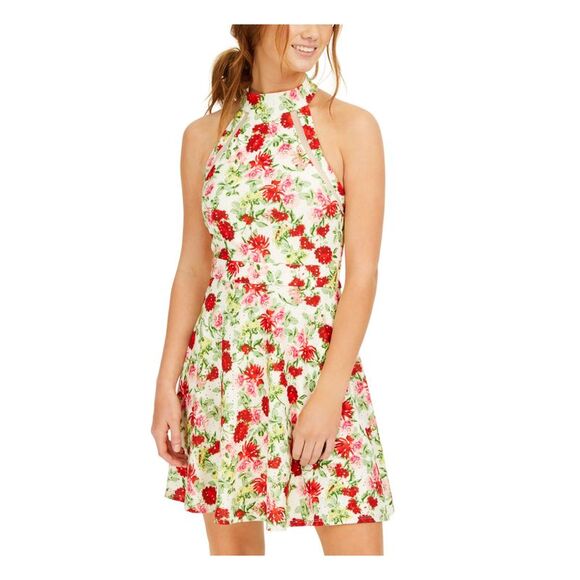 TEEZE ME Womens Sleeveless Halter Short Fit + Flare Dress - Picture 1 of 4